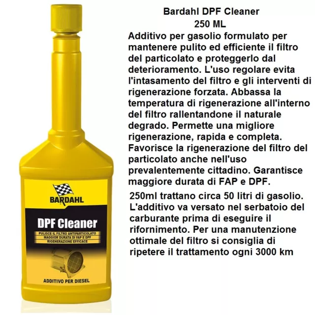 BARDAHL DPF Cleaner Additivo FAP Pulitore Filtro Anti Particolato Diesel  Gasolio Piu Pulito 250 ML 