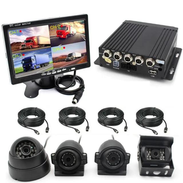 4CH Car DVR Video Recorder Box+7"Car Monitor CCD Front Rear Camera For Truck Van