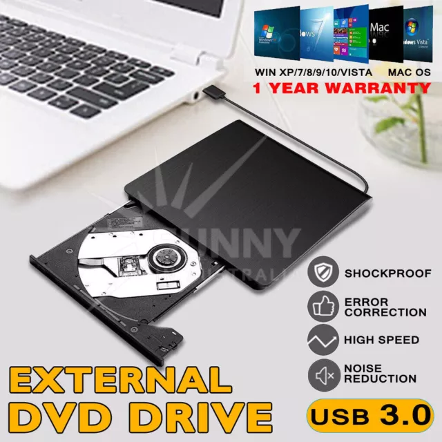 USB 3.0 Slim Portable External DVD-RW CD-RW Combo Drive Burner Reader Player AU