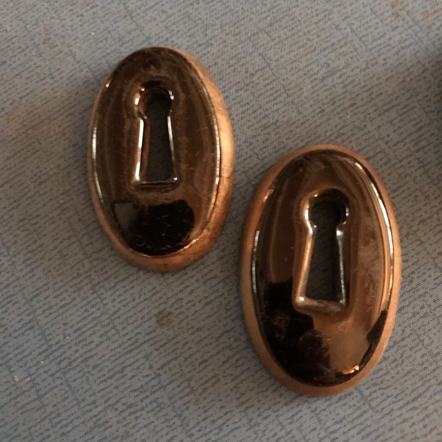 Antique Keyhole Covers Porcelain Black/Gold trim c1900s Lot of 2