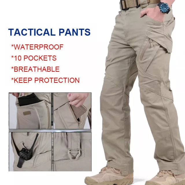 Tactical Combat Pant Mens Work Cargo Pants In/Outdoor Hiking Waterproof Trousers