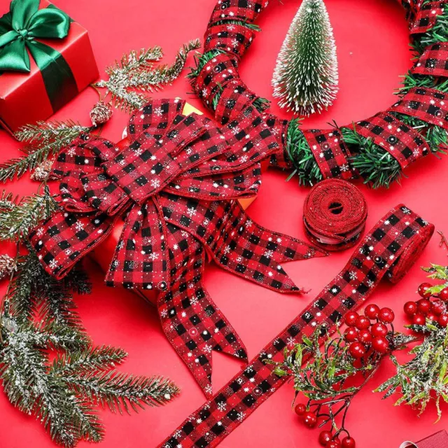 6M Weihnachten Rot Check Schneeflocke gedruckte Band Jute Riemen für Geschenke 3