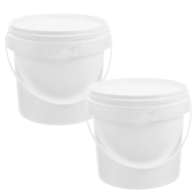 2 White Plastic Buckets w/ Handle & Lid - Portable All-Purpose Pails-JS