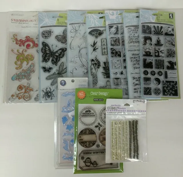 Inkadinkado Hero Arts Stampology CLEAR STAMPS Lot 10 pkgs/ 110 stamps~98% NEW