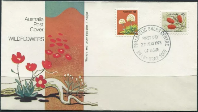 1975 Australian Wildflowers Set Of 2 Stamps First Day Cover, Very Good Cond