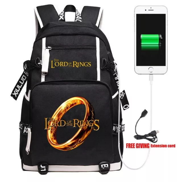 The Lord of the Rings USB School Backpack Kids Teens Travel Shoulder Laptop Bags