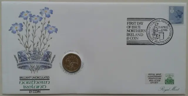 1986 GB FDC Brilliant Uncirculated Northern Ireland £1 Coin