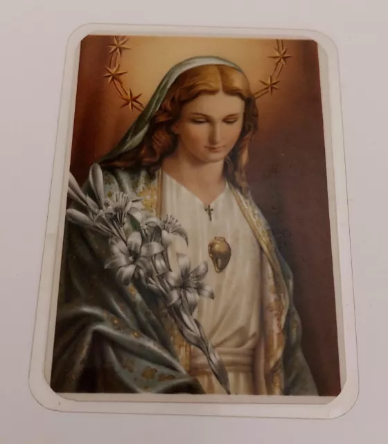 estampa religiosa antigua virgen corazon maria plastificada holy card