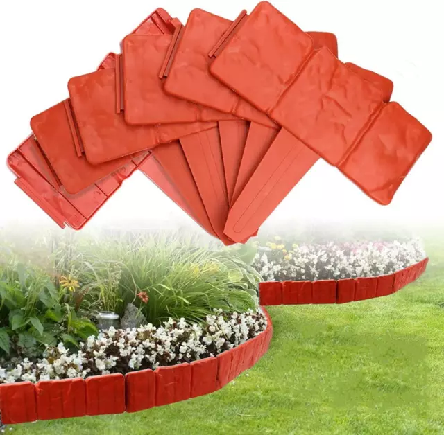 50 Pack Terracotta Cobbled Stone Effect Plastic Garden Lawn Edging Plant Border