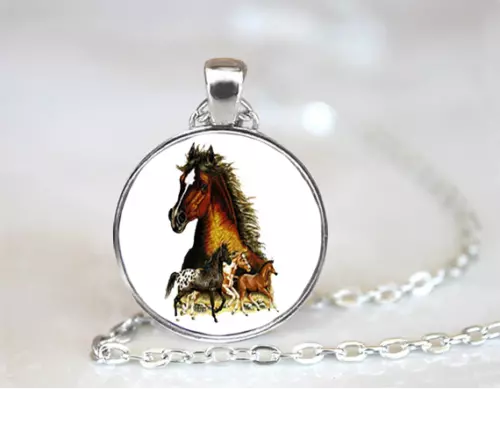 HORSES ANIMAL WILD  charm pendant 20" Sterling 925 Silver plated necklace Gift