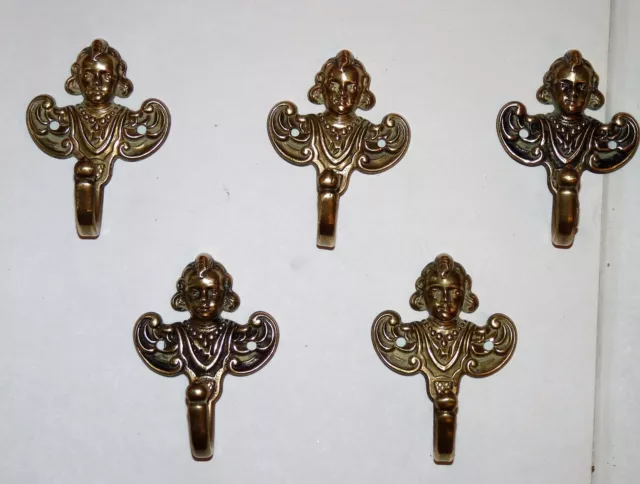 Lot De 5 Anciens Crochets Embrases Pateres Anges Angelots En Bronze Tbe Propres