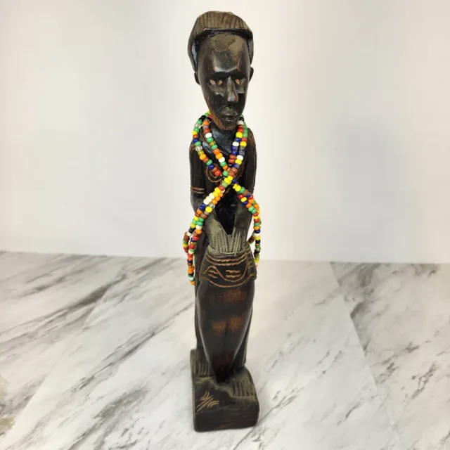 African Art Yoruba Wood Sculpture Tribal Man Beaded Unknown Origin 12"