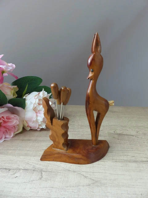 Ancien Porte 6 pics en bois avec Support Biche Déco rétro Apéro