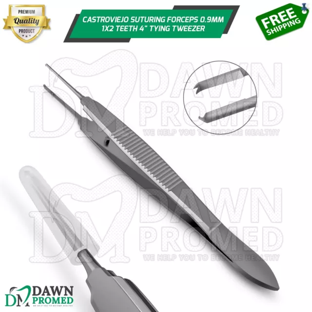 Castroviejo Suturing Forceps 0.9mm 1x2 teeth 4" Tying Tweezer Dermal Instrument