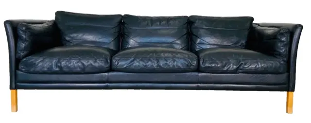 Mid Century Danish Mogens Hansen Black Leather 3  Seater Sofa