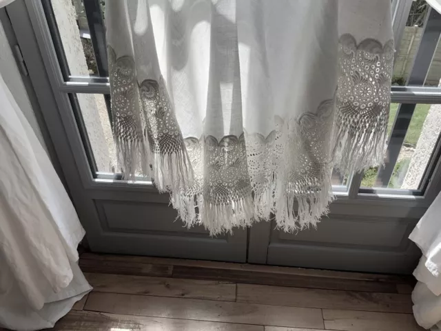 Linge Ancien Châle  broderie Franges Soie 1800/1900 Napoleon lll