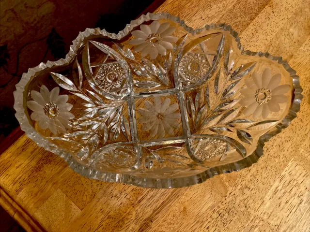 ABP American Brilliant Cut Glass Bowl Crystal Floral Daisy Antique early 1900s