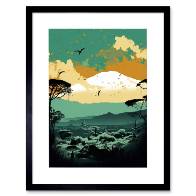 Mount Fuji Sunrise Landscape in Teal Blue and Tan Framed Art Print Picture 12X16