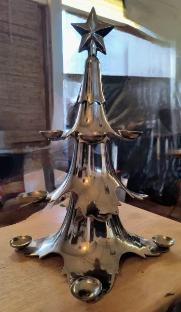 Silver Metal Christmas Tree Candle Holder 16" Tall Holds 12 Round Candles