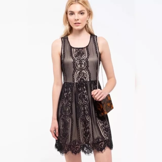 Blu Pepper Women's Size Small Angela Sleeveless Black Lace Mini Dress