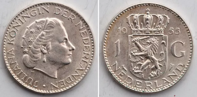 Niederlande/Nederland 1 Gulden 1955 Silber Juliana vorzüglich