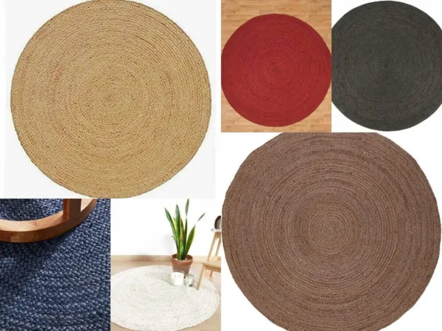 Round Jute Rug in Blue 100% Natural Jute Handmade Carpet with Rustic&Modern Look