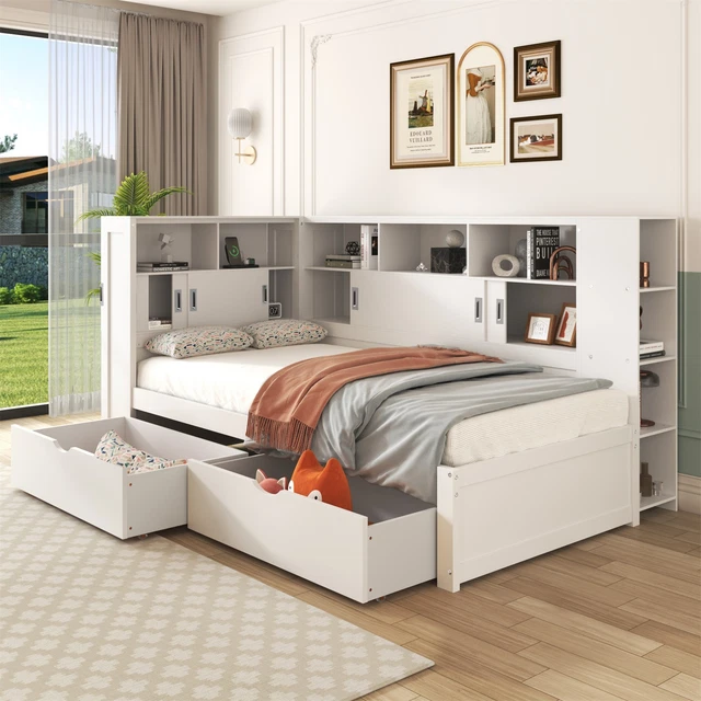 3FT SINGLE WOODEN Storage Bed Frame With Drawers and Shelves for Kids ...