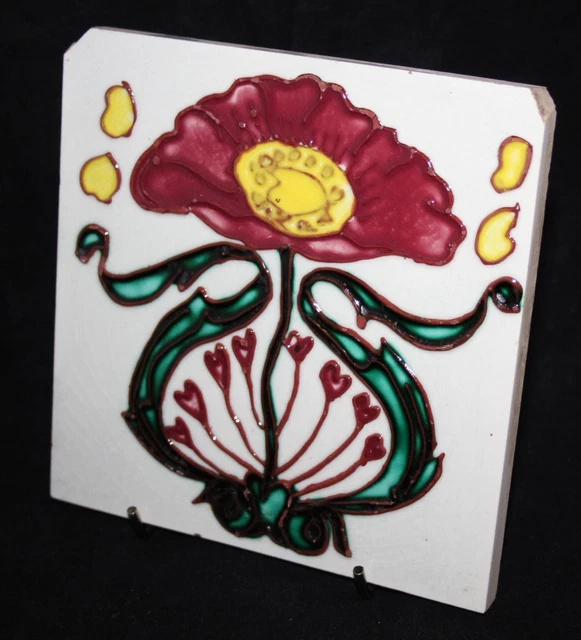 Antique Longwy Majolica Art Nouveau Tubelined 6" Tile 3