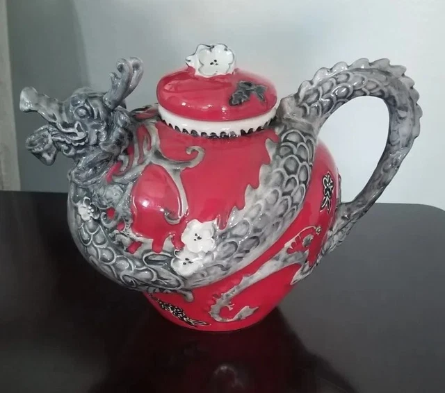 Blue Sky Clayworks Ceramic RED DRAGON TEAPOT Heather Goldminc ~ Excellent