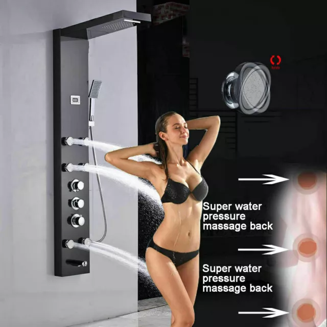 Thermostat Waterfall Shower Panel Tower Column Massage Body Jet System Modern