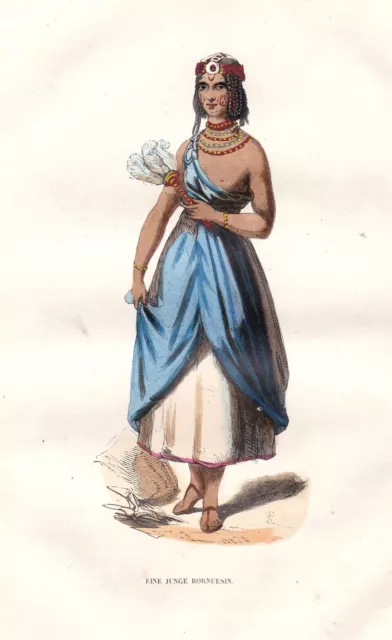 1840 Bornéo Asie Asiatique Malaisie Mädchne Jeune Fille Costume Short Graphique