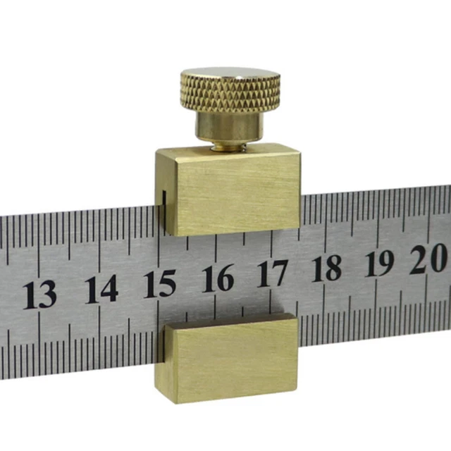 OUNONA 2pcs Brass Positioning Block Woodworking Line Locator Stop Block Diy Measuring Tool With Steel Ruler