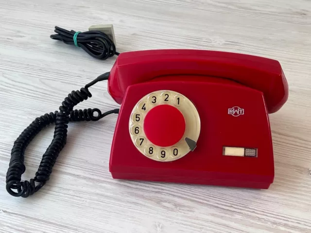 Teléfono giratorio retro vintage 1985 TELKOM RWT rojo, usado probado en la URSS ¡Excelente!