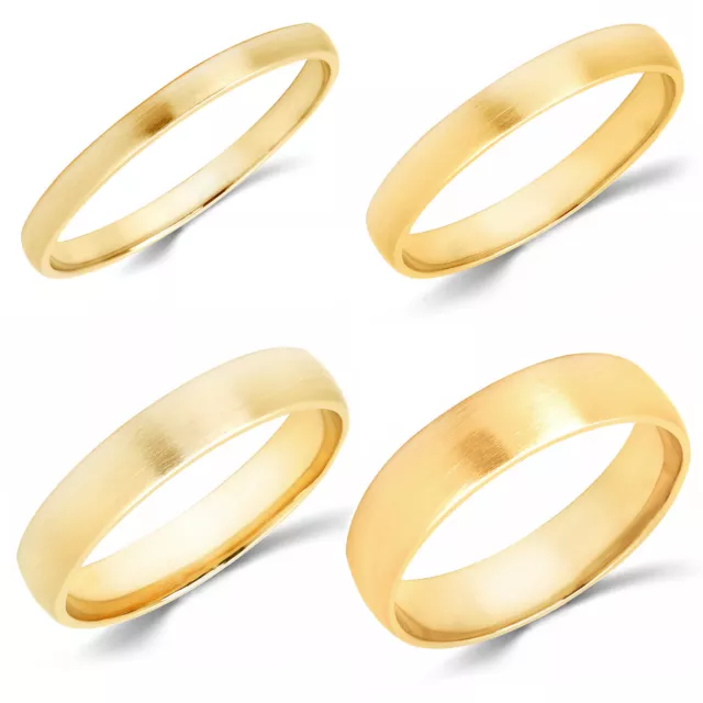 10K Yellow Gold 2mm 3mm 4mm 5mm Brush Comfort Finish Fit Wedding Band Ring