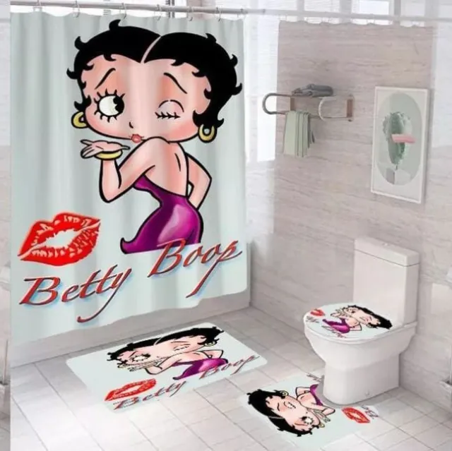 Betty Boop Blowing A Kiss Bathroom Shower Curtain Toilet Seat Cover & Rugs Set