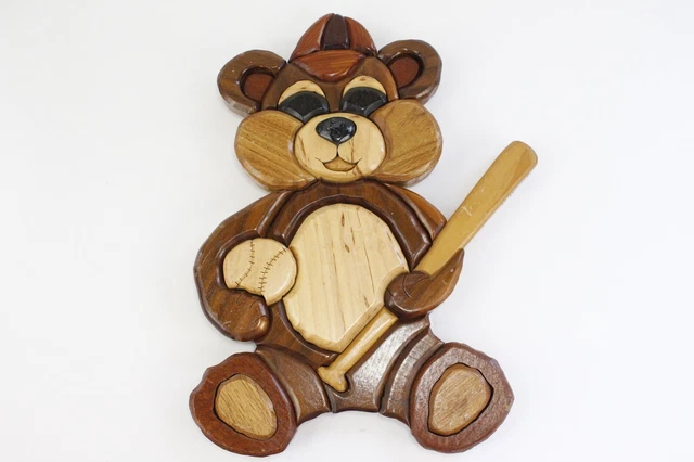Solid Wood Mosaic Baseball Bear Kids Baby Children's Wall Hanging