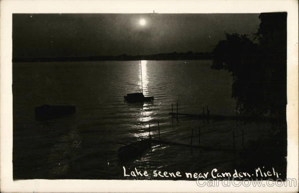RPPC Camden,MI Lake Scene Hillsdale County Michigan EKC Real Photo Post Card