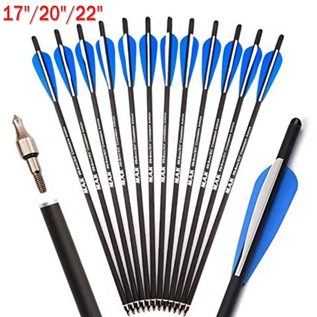 12Pcs 17"/20"/22" Crossbow Bolts Hunting Carbon Arrows OD 8.8mm Half Moon Nocks
