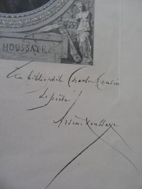 Grande Gravure De Arsene Houssaye Dedicacee A Charles Cousin Autographe