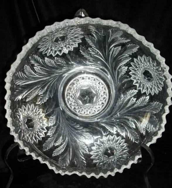 EAPG Beautiful Millersburg Hobstar Feather Pattern Bowl Clear Saw tooth edge 10"