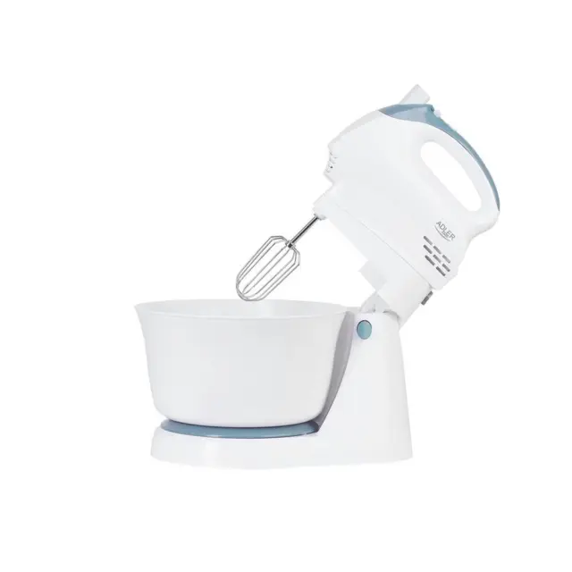 Adler Handrührgerät Set Handmixer mit Schüssel rotierend AD 4202 weiß grau