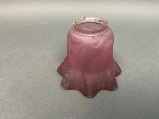 VINTAGE ANTIQUE GLASS LAMP Bell SHADE - 2.25” FITTER  Cranberry Ruffled Edge 2