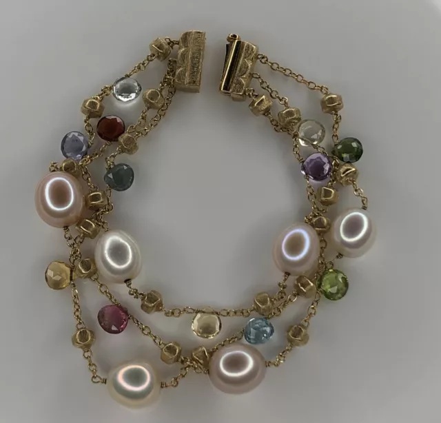 Marco Bicego Paradise Pearls Multicolor Gems 18k Gold 3 Strand Bracelet Marco Bicego Paradise Pearls Multicolor Gems 18k Gold 3 Strand Bracelet
