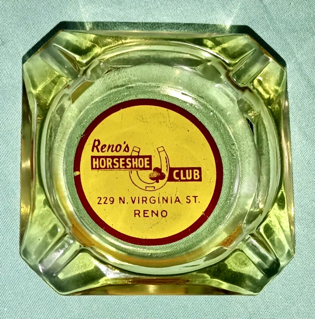Vtg 3.5" RENO'S HORSESHOE CLUB Amber GLASS ASHTRAY 229 N Virginia St RARE