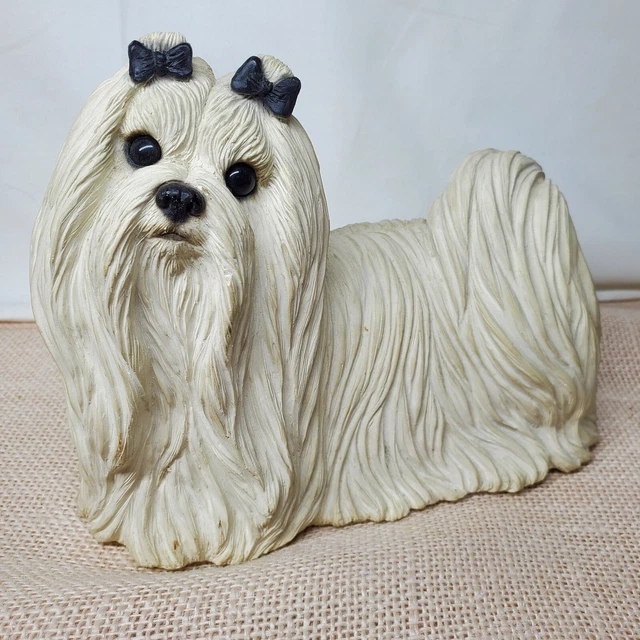 Vintage Sandicast Maltese Dog Doorstop 1987 Signed Sandra Brue 157 Sculpture USA