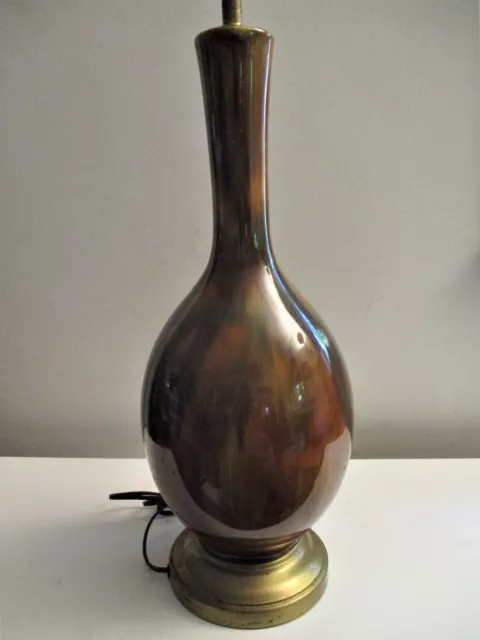 Vintage Mid Century Modern Brown Ceramic Drip Lava Glaze Table Lamp L@@k!