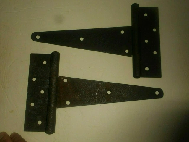 Antique Barn Door T Strap Metal Gate Hinges 2 Large 12 1/4" X 7" Rusty READ 2