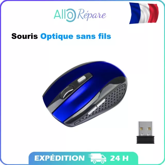 Souris sans fil optique BLEU 2.4GHz 1600 DPI récepteur USB Bluetooth PC