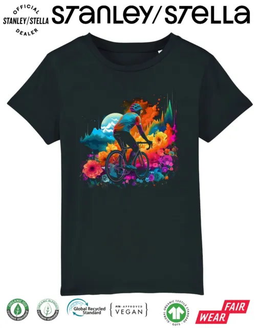 Kids Cycling T-Shirt - Biking Art Scenic Flowers - Cyclist Gift Bicycle Clothing