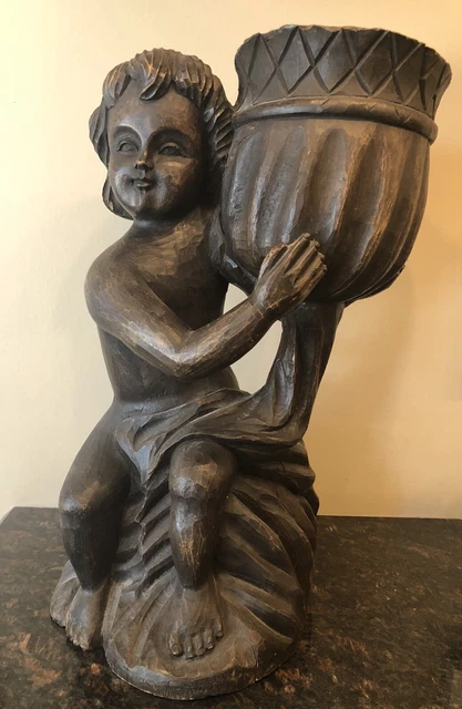 Hand Carved Vintage Antique Wood Cherub Angel 15” Spanish Revival Rare
